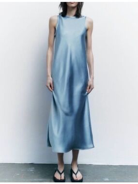Zara Icy Blue Satin Effect midi dress